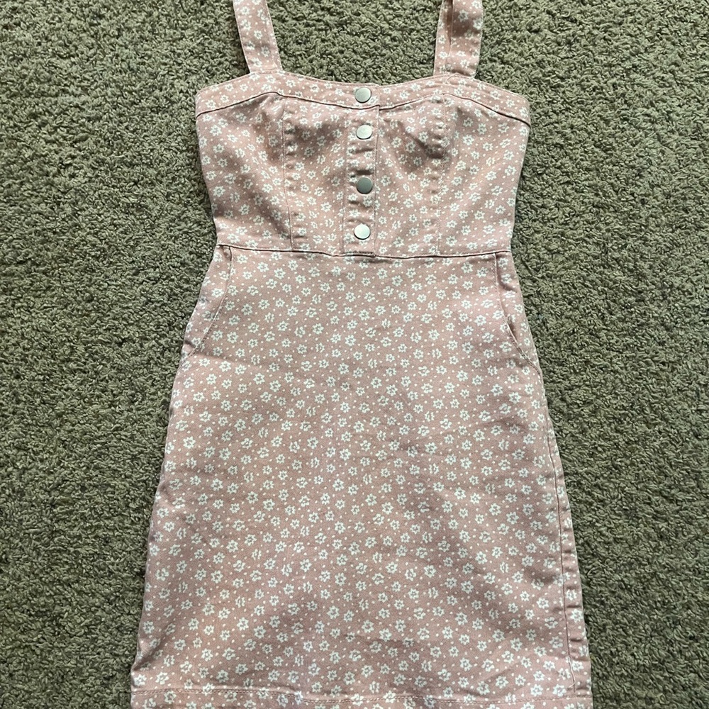 No Boundaries Pink and White Buttoned Sheath Mini Dress